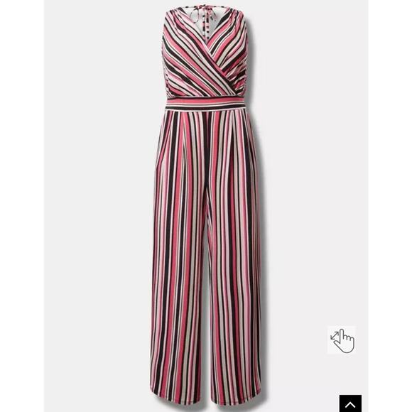 torrid Pants - Torrid, NWT, Sz 00/Med/10 Studio Knit Surplice Tie Back Pink Stripe Jumpsuit